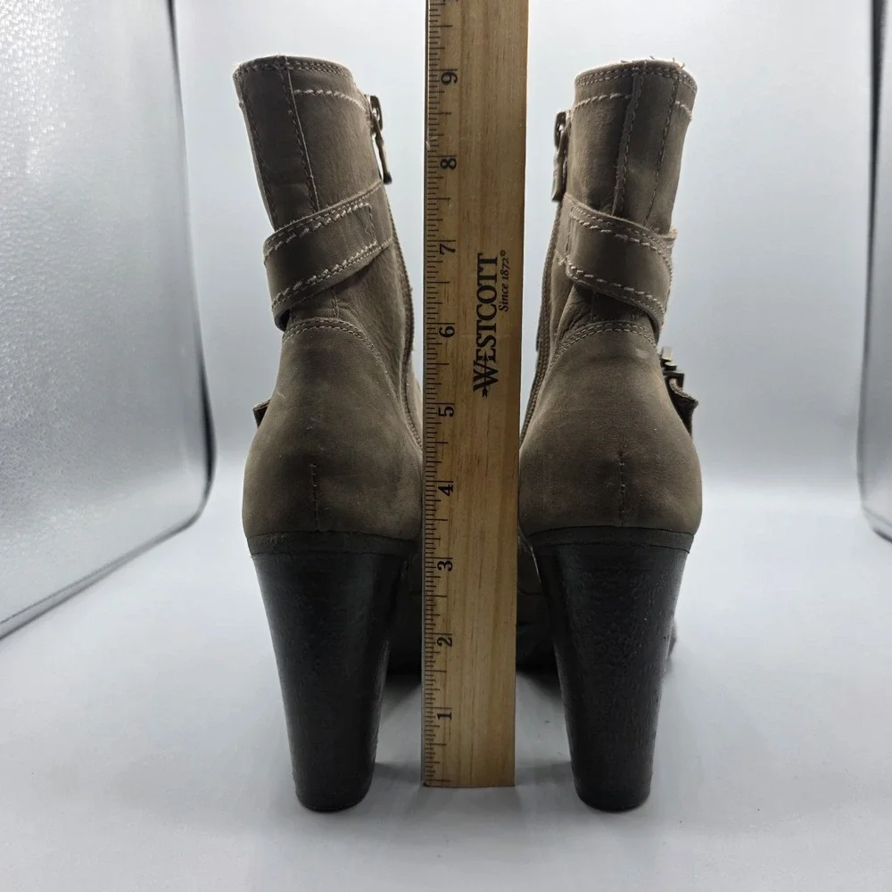Nero Giardini Booties Womens 37 Brown Leather Ankle Strap Buckle High Heel Dress